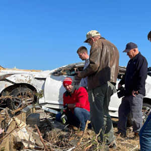 Staff assessing damage