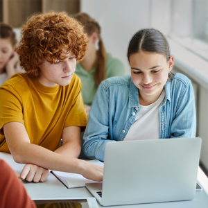 Students using a computer
